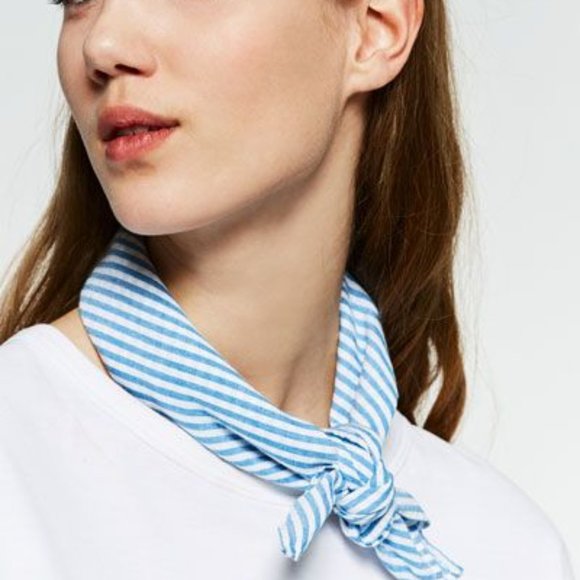 Zara Accessories - Zara Blue Chambray Linen Striped Bandana Scarf